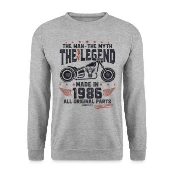 1986 Jahrgang Mann Mythos Legende Motorrad - Unisex Pullover - Weißgrau meliert - Vorne - Alina (178cm) & Michal (187cm)