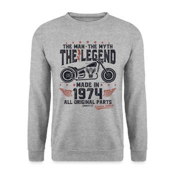 1974 Vintage Homme Mythe Légende Moto - Sweat-shirt Unisexe - gris chiné - Devant - Alina (178cm) & Michal (187cm)