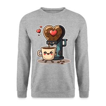 L’amour du café : un dessin animé fantaisiste - Sweat-shirt Unisexe - gris chiné - Devant - Alina (178cm) & Michal (187cm)