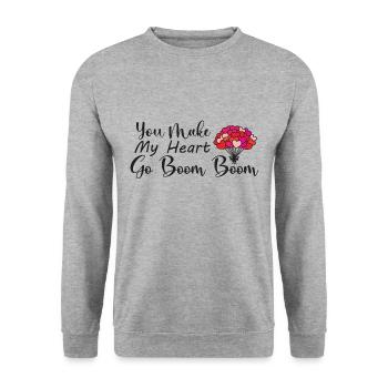 Tu fais boum mon cœur Boum Boum - Sweat-shirt Unisexe - gris chiné - Devant - Alina (178cm) & Michal (187cm)