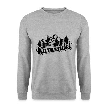 Karwendel - Wald und Berge Wandern Erholung - Unisex Pullover - Weißgrau meliert - Vorne - Alina (178cm) & Michal (187cm)