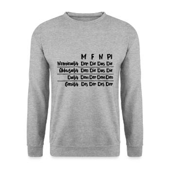 Der, die, das, bestimmter Artikel, Deklination - Unisex Pullover - Weißgrau meliert - Vorne - Alina (178cm) & Michal (187cm)