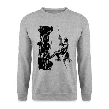 Arborist tree climber on oak (monochrome) - Unisex Sweatshirt - salt & pepper - Front - Alina (178cm) & Michal (187cm)