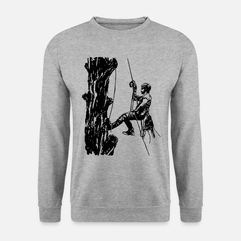 Arborist Baumkletterer an Eiche (Monochrome) - Unisex Pullover - Weißgrau meliert