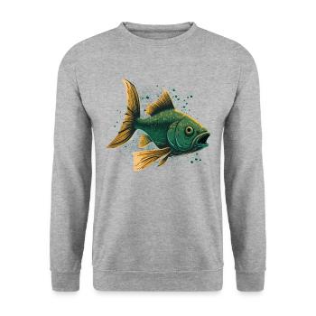Fische mit offenem Maul - Unisex Pullover - Weißgrau meliert - Vorne - Alina (178cm) & Michal (187cm)