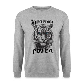 Believe in your Power - Unisex Pullover - Weißgrau meliert - Vorne - Alina (178cm) & Michal (187cm)