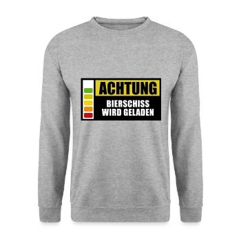 Achtung Bierschiss wird geladen - Spruch - Unisex Pullover - Weißgrau meliert - Vorne - Alina (178cm) & Michal (187cm)
