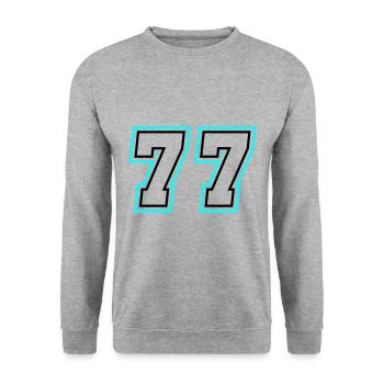 77 Zahl Symbol - Unisex Pullover - Weißgrau meliert - Vorne - Alina (178cm) & Michal (187cm)
