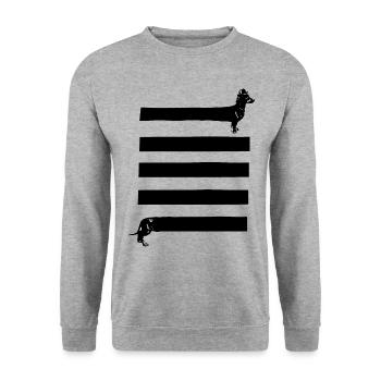 Langer Dackel - Unisex Pullover - Weißgrau meliert - Vorne - Alina (178cm) & Michal (187cm)