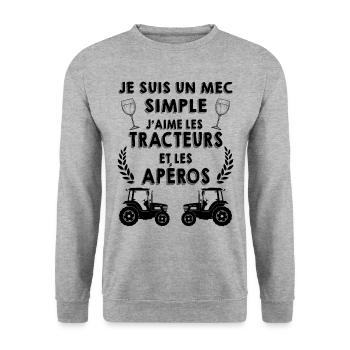 T-shirt tracteur les aperos Humour Agricole - Sweat-shirt Unisexe - gris chiné - Devant - Alina (178cm) & Michal (187cm)