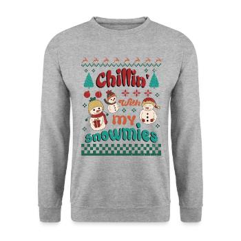 Chillin' with my Snowmies - ugly xmas / christmas - Unisex Pullover - Weißgrau meliert - Vorne - Alina (178cm) & Michal (187cm)