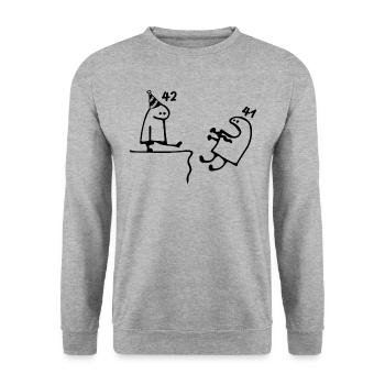 42 ans : Adieu âge 41 ans, Joyeux 42e anniversaire - Sweat-shirt Unisexe - gris chiné - Devant - Alina (178cm) & Michal (187cm)