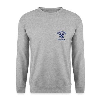 Schlossergeselle Zunftzeichen Blau - Unisex Pullover - Weißgrau meliert - Vorne - Alina (178cm) & Michal (187cm)