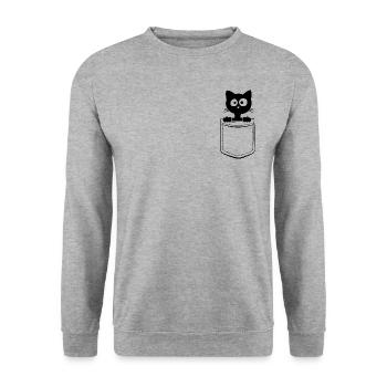 Meine Katze in der Tasche - Brusttasche - Unisex Pullover - Weißgrau meliert - Vorne - Alina (178cm) & Michal (187cm)