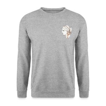 Kopf Frau antikes Aquarell - Unisex Pullover - Weißgrau meliert - Vorne - Alina (178cm) & Michal (187cm)