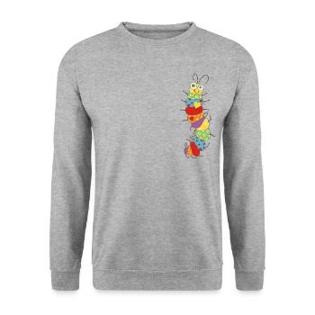 Kleine Raupe Spiel - Unisex Pullover - Weißgrau meliert - Vorne - Alina (178cm) & Michal (187cm)