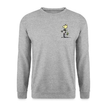 Peanuts Woodstock Sur Arbre - Sweat-shirt Unisexe - gris chiné - Devant - Alina (178cm) & Michal (187cm)