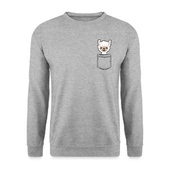 My Llama in the Pocket - Chest Pocket - Unisex Sweatshirt - salt & pepper - Front - Alina (178cm) & Michal (187cm)