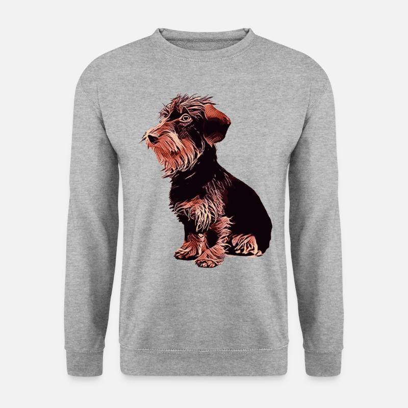 Dackel comic Rauhaardackel süß - Unisex Pullover - Weißgrau meliert
