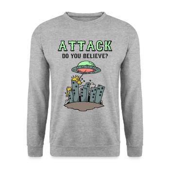 Attack Do you believe? - Unisex Pullover - Weißgrau meliert - Vorne - Alina (178cm) & Michal (187cm)