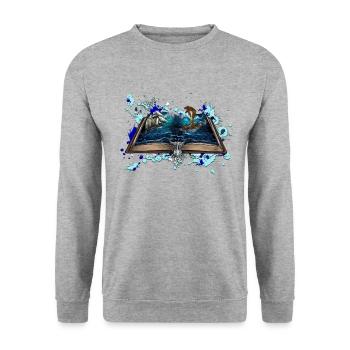 Ship in the storm with snake Illustration - Unisex Sweatshirt - salt & pepper - Front - Alina (178cm) & Michal (187cm)
