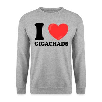 J'adore Les Gigachads Meme Drôle - Sweat-shirt Unisexe - gris chiné - Devant - Alina (178cm) & Michal (187cm)
