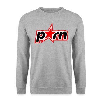 Porn Schriftzug - Unisex Pullover - Weißgrau meliert - Vorne - Alina (178cm) & Michal (187cm)