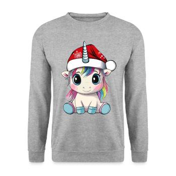 Einhorn Weihnachten Süß Niedlich Weihnachtlich - Unisex Pullover - Weißgrau meliert - Vorne - Alina (178cm) & Michal (187cm)