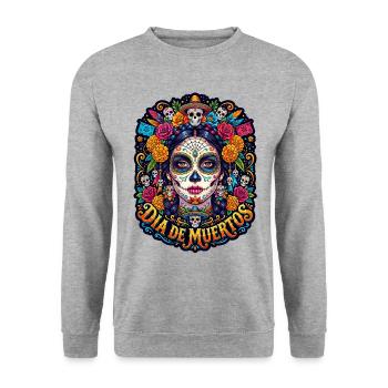 Tête de mort mexicaine sugar skull crâne fleurs - Sweat-shirt Unisexe - gris chiné - Devant - Alina (178cm) & Michal (187cm)