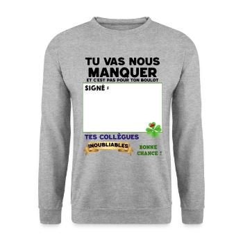 Collègue tu vas nous Manquer Signé Tes Collègues - Sweat-shirt Unisexe - gris chiné - Devant - Alina (178cm) & Michal (187cm)