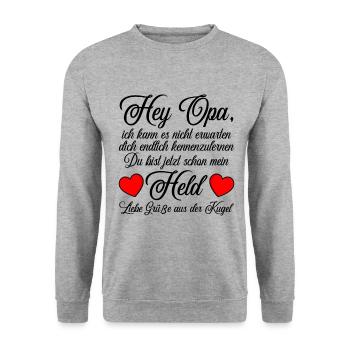 du wirst wieder Opa Überraschung verkünden - Unisex Pullover - Weißgrau meliert - Vorne - Alina (178cm) & Michal (187cm)