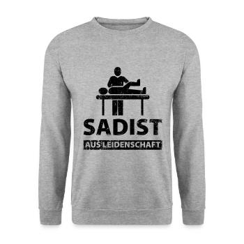 Physiotherapeut Humorvoll Geschenk Spruch Lustig - Unisex Pullover - Weißgrau meliert - Vorne - Alina (178cm) & Michal (187cm)