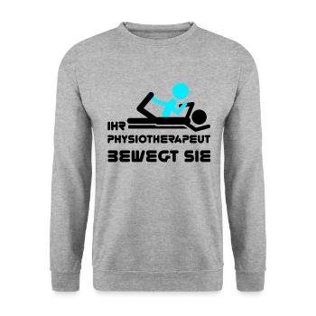 Physiotherapeut Humorvoll Geschenk Spruch Lustig - Unisex Pullover - Weißgrau meliert - Vorne - Alina (178cm) & Michal (187cm)