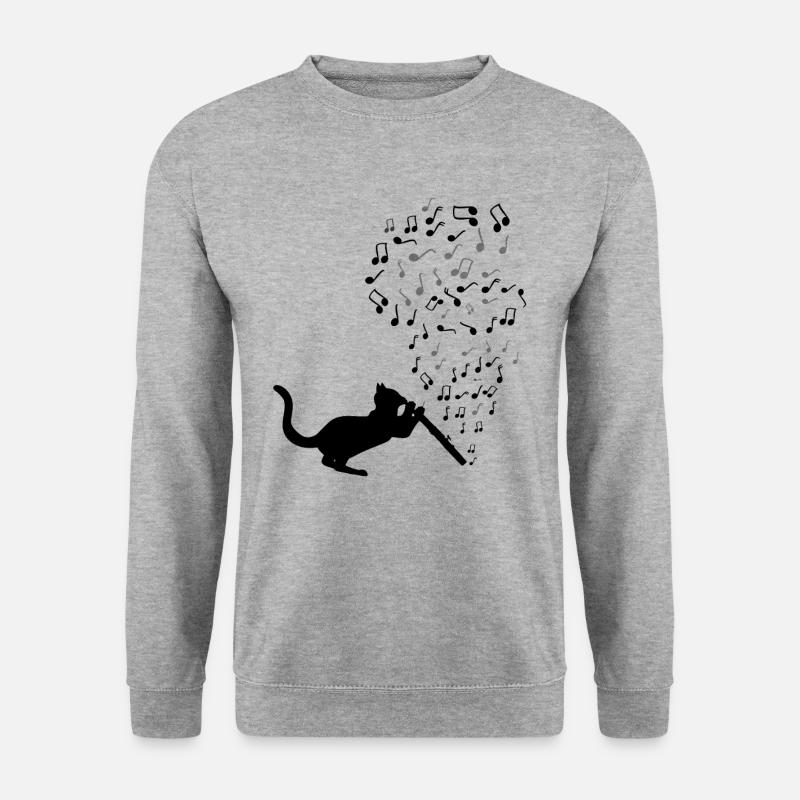 Süße Katzen Musik Klarinette Notenschlüssel Kunst - Unisex Pullover - Weißgrau meliert