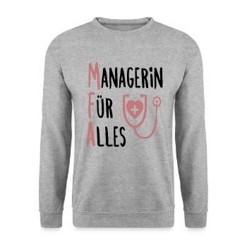 MFA Arzthelferin Medizinische Fachangestellte - Unisex Pullover - Weißgrau meliert - Vorne - Alina (178cm) & Michal (187cm)