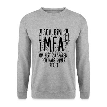 Medizinische Fachangestellte MFA Arzthelferin - Unisex Pullover - Weißgrau meliert - Vorne - Alina (178cm) & Michal (187cm)