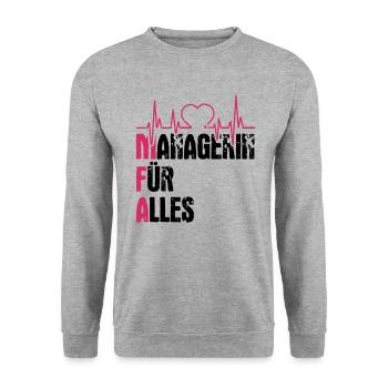 MFA Arzthelferin lustiger Spruch Mediziner - Unisex Pullover - Weißgrau meliert - Vorne - Alina (178cm) & Michal (187cm)