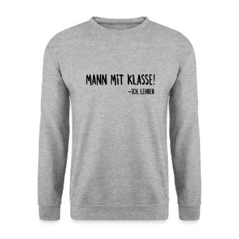 Mann mit Klasse Lehrer Spruch Klassenlehrer - Unisex Pullover - Weißgrau meliert - Vorne - Alina (178cm) & Michal (187cm)