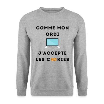 Comme mon ordi j'accepte les cookies - Sweat-shirt Unisexe - gris chiné - Devant - Alina (178cm) & Michal (187cm)