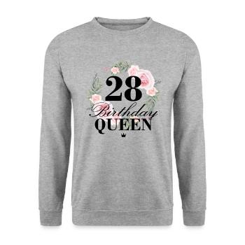 28th birthday Birthday Queen 28 years - Unisex Sweatshirt - salt & pepper - Front - Alina (178cm) & Michal (187cm)