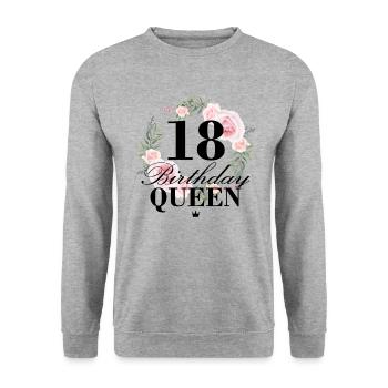 18th birthday Birthday Queen 18 years - Unisex Sweatshirt - salt & pepper - Front - Alina (178cm) & Michal (187cm)