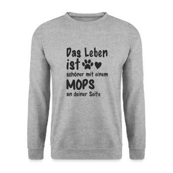 Mops machen das Leben schöner - Unisex Pullover - Weißgrau meliert - Vorne - Alina (178cm) & Michal (187cm)
