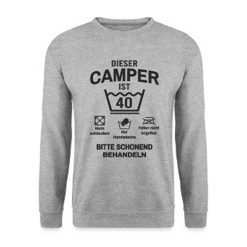 Camper 40. Geburtstag Camping Lustig 40 Jahre - Unisex Pullover - Weißgrau meliert - Vorne - Alina (178cm) & Michal (187cm)