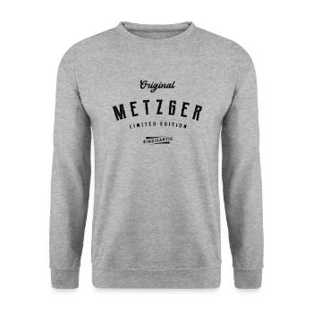 Metzger Limited Edition Metzgerei Lustiges - Unisex Pullover - Weißgrau meliert - Vorne - Alina (178cm) & Michal (187cm)