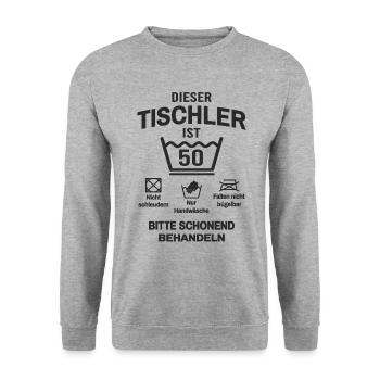50. Geburtstag Tischler Lustig 50 Jahre - Unisex Pullover - Weißgrau meliert - Vorne - Alina (178cm) & Michal (187cm)