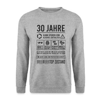 30. Geburtstag Männer Frauen Lustig 30 Jahre - Unisex Pullover - Weißgrau meliert - Vorne - Alina (178cm) & Michal (187cm)