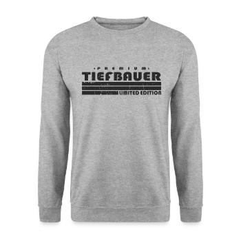 Tiefbauer Limited Edition Lustiges Tiefbau - Unisex Pullover - Weißgrau meliert - Vorne - Alina (178cm) & Michal (187cm)