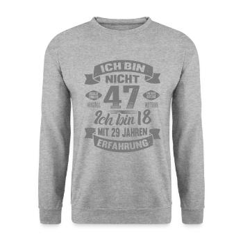 47. Geburtstag Männer Frauen Lustig 47 Jahre - Unisex Pullover - Weißgrau meliert - Vorne - Alina (178cm) & Michal (187cm)