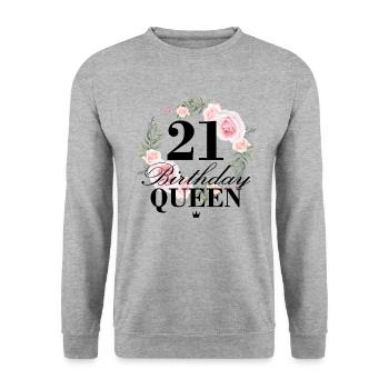 21. Geburtstag Birthday Queen 21 Jahre - Unisex Pullover - Weißgrau meliert - Vorne - Alina (178cm) & Michal (187cm)
