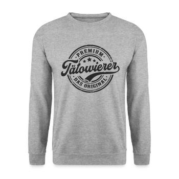 Tätowierer Original Tattoostudio Lustiges Tattoo - Unisex Pullover - Weißgrau meliert - Vorne - Alina (178cm) & Michal (187cm)